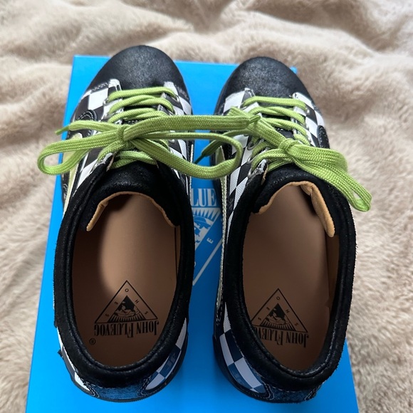 NIB Fluevog Lopro Fakie Black & White Checkered Lace-Up Sneakers w/ Green Swirl - Picture 4 of 9